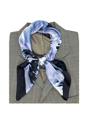 Luxury Silky Soft Square Scarf Black Blue White Abstract Floral Print Shawl Wrap